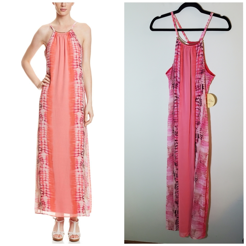 Gorgeous EMMA & MICHELE Sleeveless Pink Tie-Dye Maxi Dress – Size Large – NWT